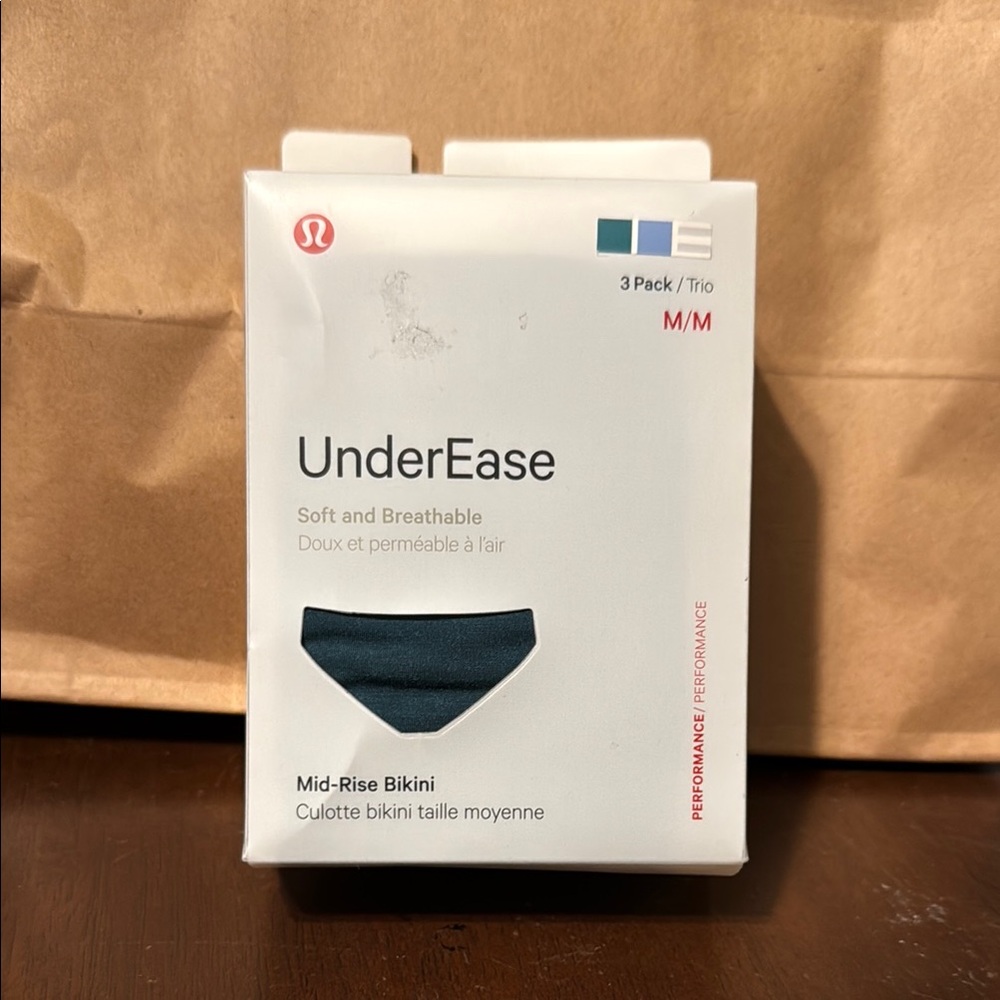 lululemon UnderEase Mid-Rise Bikini - Blue, White & Gray stripe, teal 3 pack